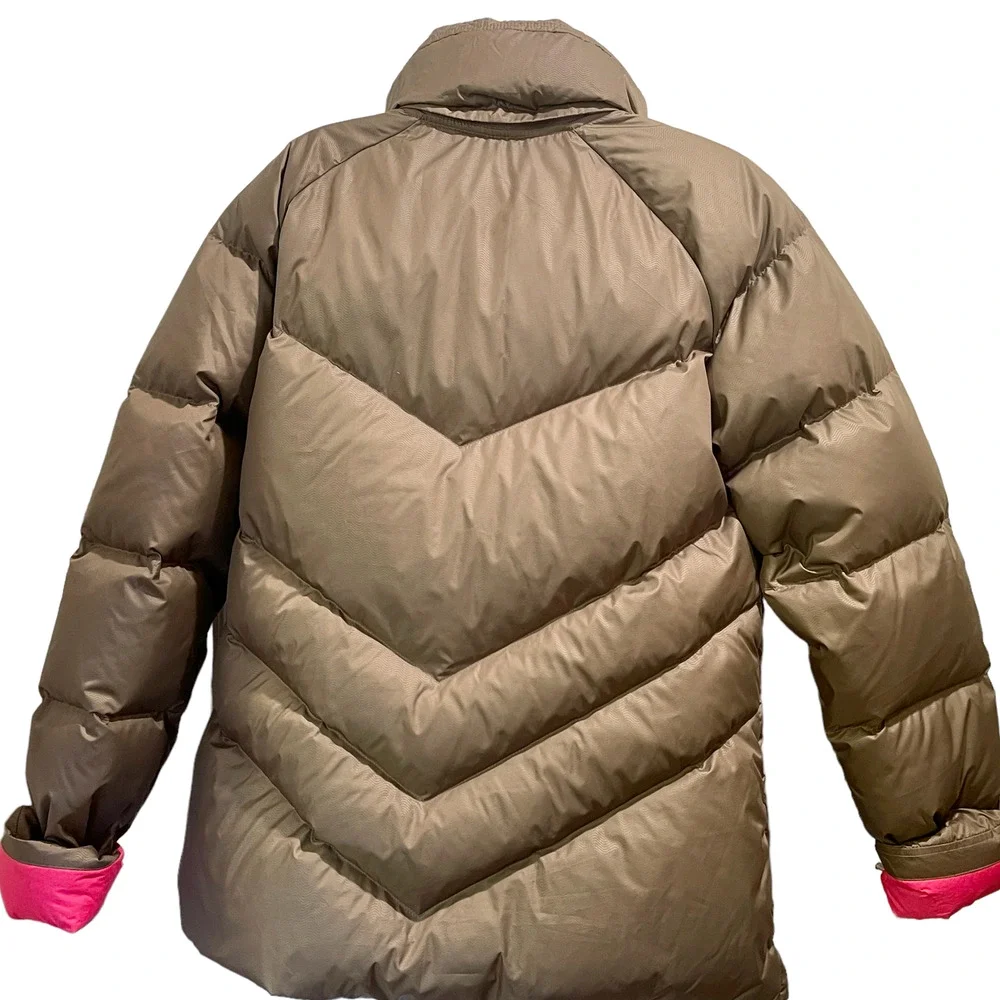 Nike Puffy Down &‎ Feathers Hooded Jacket Womens Sz XL Brown  .01 S-1295